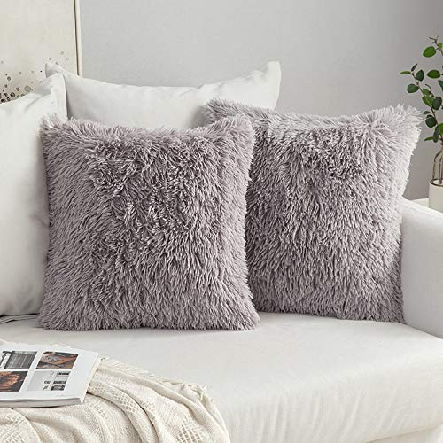 MIULEE 2er Set Kissenbezüge Künstlich Pelz Sofakissen Dekorative Dekokissen Kuschelkissen Plüschkissen Kuschelig Couchkissen Superweich Kissen Flauschig Kissenbezug für Sofa 40x40 cm Grau