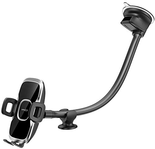 APPS2Car Soporte de teléfono para Parabrisas de Coche, Brazo Largo de Ganso Flexible de 13 Pulgadas, Compatible con 4 a 7 Pulgadas, Soporte de teléfono con Base de succión para Furgoneta/camión