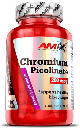 AMIX - Complemento Alimenticio - Chromium Picolinate - 100 Cápsulas - Suplemento de Mineral de Cromo - Ideal para Deportistas - Ayuda a Regular el Nivel de Azúcar - Mantiene la Masa Muscular