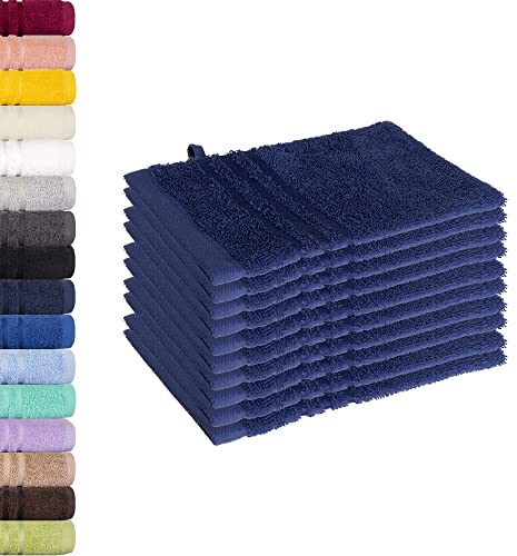Lavea® 10er Set Waschhandschuh 15x21 cm – Saugstarke und Weiche Waschhandschuhe aus 100% Baumwolle, Frottierserie Elena – Waschbar und Strapazierfähig – Navy