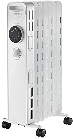 Igenix IG2615 Oil Filled Radiator, 1.5kW/1500W 7 Fin Electric Low Energy Heater with 3 Adjustable Heat Settings & Overheat Protection, 1500 W, White