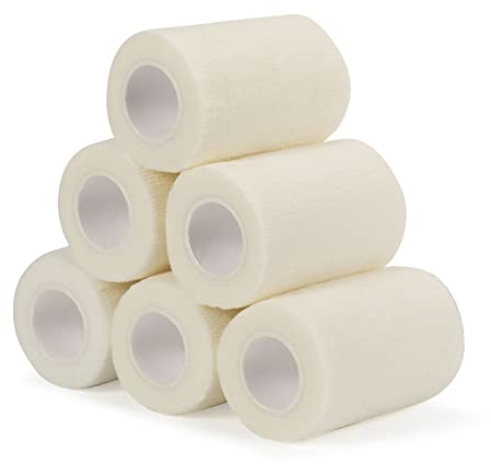 6 Rotoli Benda Elastica Coesiva 7,5cm x 4,5m, Bendaggio Adesiva Coesiva Nastro Bendaggio Sportivo Non Tessuto Autoadesivo Benda Salvapelle Fasciature per Mani, Piedi, Ginocchia, Braccia (Bianco)