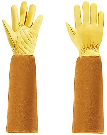 BANGHA Gartenhandschuhe Gartenarbeit Handschuhe for Frauen und Männer Thronproof Rose Poping Kuh Lederhandschuhe mit langem Unterarmschutz Gauntlet Arbeitshandschuhe (Color : Yellow, Size : L)