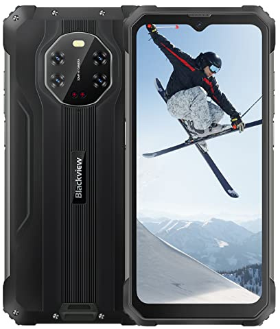 Blackview Bruchsicheres Smartphone BV8800, 6,58 Zoll 90Hz FHD+, AI 50MP Vier Kameras Nachtsicht, Helio G96 8 GB + 128 GB, Akku 8380 mAh, IP68 wasserdicht, Android 11, GPS NFC Schwarz