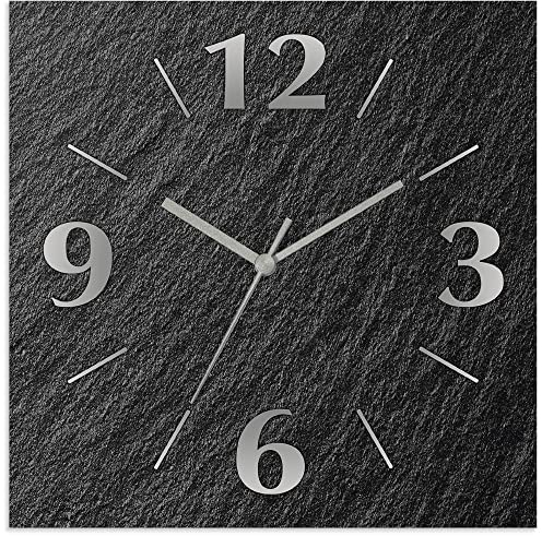 ARTLAND Wanddeko Wanduhr ohne Tickgeräusche Alu Funkuhr 30x30 cm Quadratisch Lautlos analoge Funkuhr, 4 Ziffern 30x30 cm Schieferoptik U1RE