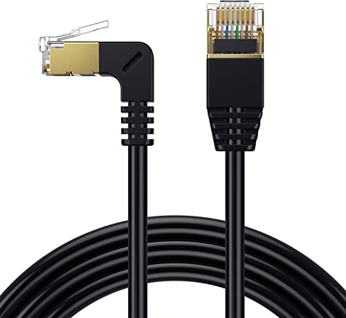 AWADUO Cat 8 Ethernet-Kabel, Netzwerk-LAN-Patchkabel für den Innen- und Außenbereich, Stecker auf 90-Winkel-Stecker, Hochgeschwindigkeits-RJ45-Flachinternetkabel, Außendurchmesser 3,8 mm(M bis 90 ° M)