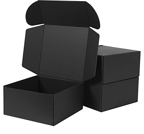 GUOKOFF Karton Geschenkboxen Schwarz (10 Stück), 20.3 x 20.3 x 10.2cm | Geschenkboxen mit Deckel, Versandkartons, Pappschachteln mit Deckel, Geschenkbox für Weihnachten, Geburtstag