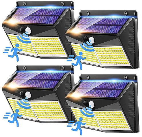 One Fire Solarlampen für Außen, 4 StüCk 248 LED Solarlampen für Außen mit Bewegungsmelder, 3 Modi Solarleuchten für Außen,Ip65 Wasserdichte Solar Lampe Outdoor, LED Solar mit Bewegungsmelder Aussen