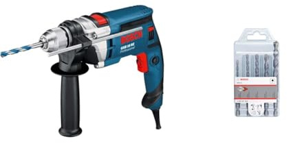 Bosch Professional Schlagbohrmaschine GSB 16 RE (inkl. Schnellspannbohrfutter 13mm, Tiefenanschlag 210mm, Zusatzhandgriff) + 5 tlg. HEX-5 Betonbohrer Set (für Beton, 4/5/6/8/10 mm, Zubehör)