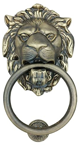 Anatolica Türklopfer mit Löwenkopf, 18 cm, massives Messing, Regency-Zeit, antike Bronze