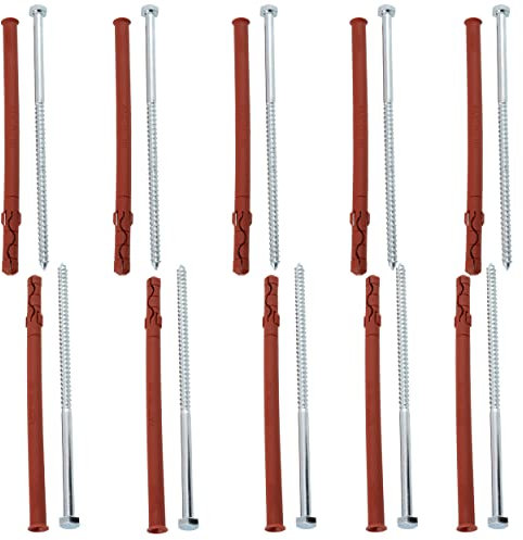 AERZETIX - C65109 - Set di 10 tasselli Ø10x180mm per mattoni forati/cemento cellulare + 10 viti Ø7x180mm a testa esagonale - in nylon/metallo - fissaggio materiali cavi lavoro costruzione perforazione