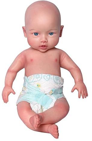 Farious 42cm realistische Vollsilikon-Babypuppe, lebensechte wiedergeborene Babypuppen, Spielzeug und Sammlerstück. Mädchen mit Glatze 029