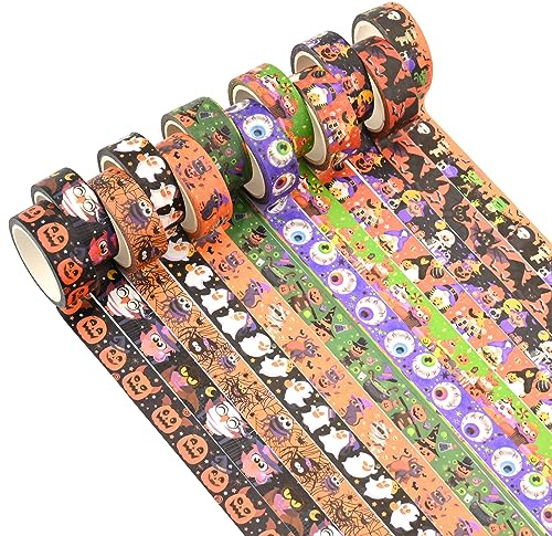 12 Rollen Halloween Washi Tape Multi-Muster Dekoratives Klebeband Halloween Kürbis Geister Washi Klebeband Japanische Washi Paper Tape Washi Tape Set für Scrapbook DIY Crafts Geschenkverpackung Dekor