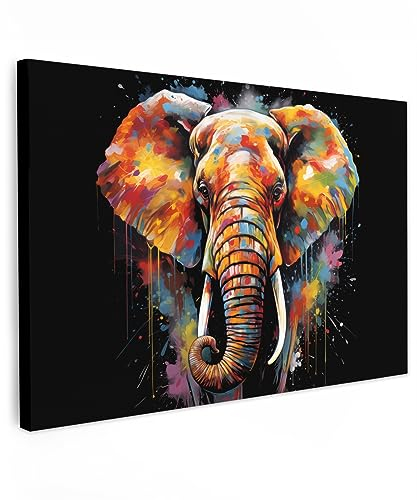 MuchoWow© Impression sur Toile Decoration Murale Peinture 120x80 cm Tableaux Decoratifs Muraux Décoration Chambre Éléphant - Graffiti - Noir - Animaux - Couleurs