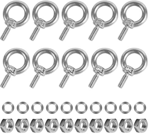10 Pack M4 Eyebolt with Nut, M4 Screw Eye Bolts with Nuts Stainless Steel Heavy Duty Eye Bolt Male Screw Thread Ring Shoulder Eye Bolts
