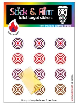 Stick & Aim - Cibles de toilette Bullseye à changement de couleur pour l'apprentissage de la propreté - Vinyle, Multicolore, 2,3 cm, Tir sur cible