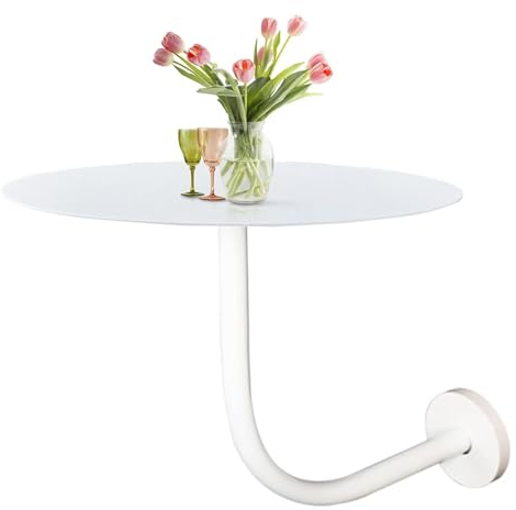 Weißer Esstisch, runder kleiner Bürotisch, Konferenztisch, Kaffee-Besprechungstisch mit L-förmiger Wandhalterung und Metallplatte aus Eisen, Freizeittisch für Büro, Sitzungssaal, Küche, Wohnzimmer(40x