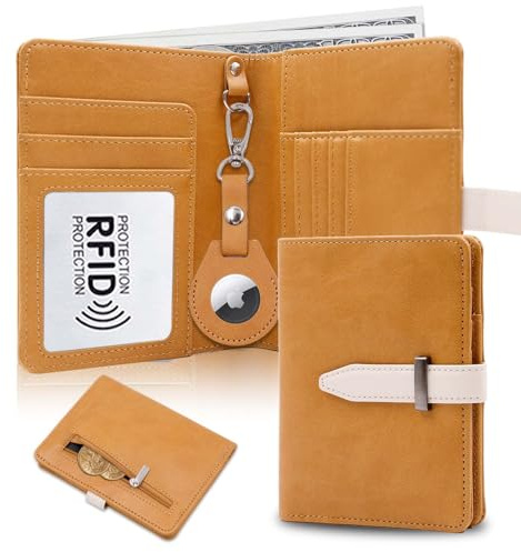 Sbrinnaliao Reisepasshülle mit Airtag für Damen/Herren, Airtag-Reisepasshülle für Reisen, niedlicher Reisepasshalter, RFID-blockierend, Reisebrieftasche für Karten, Reisepasshülle, Kaffee, Einfachheit