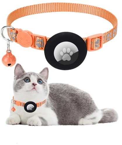 Ledeak Katzenhalsband mit Airtag Hülle, Reflektierend Verstellbar Airtag Halsband Katze, GPS Katzenhalsband mit Sicherheitsverschluss und Glöckchen, Cat Collar für Kätzchen, Katze (Orange)