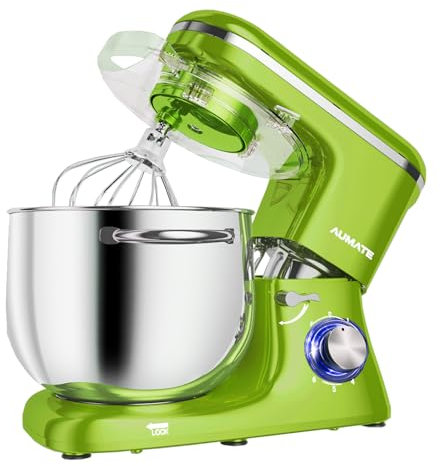 AUMATE Batidora Amasadora, Amasadora de Pan de 8 L, 1400 W, Robot de Cocina Con Batidor, Gancho Amasador, Batidora Mezcladora, 6 Velocidades (Verde)