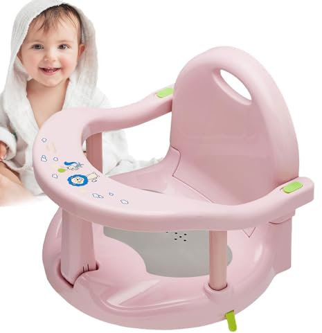 Swivel Bath Seat with Suction Cups - Non-Slip, Anti-Rollover Support for 6-18 Month Toddlers, Pink