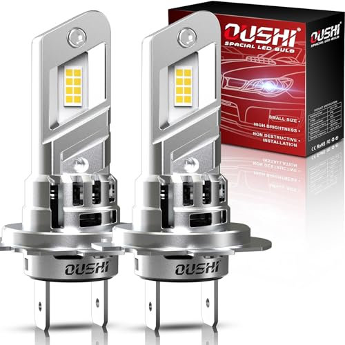 OUSHI H7 LED Headlight Bulbs, Upgraded 600% 6500K Xenon White 1:1 Mini Size H7 LED Bulbs, 30000LM Plug and Play, Pack of 2