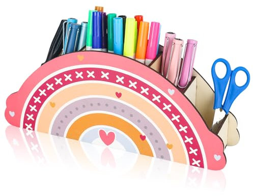 XTDMJ Schreibtisch Organizer Regenbogen, Schreibtisch Büro Organizer Holz Stifte Organizer Stifteköcher Stiftehalter für Home Office Desktop Lagerung Briefpapier Zubehör Organizer