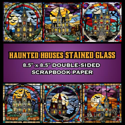 Haunted Houses Stained Glass: 8.5'' x 8.5'' Double-Sided Scrapbook Paper