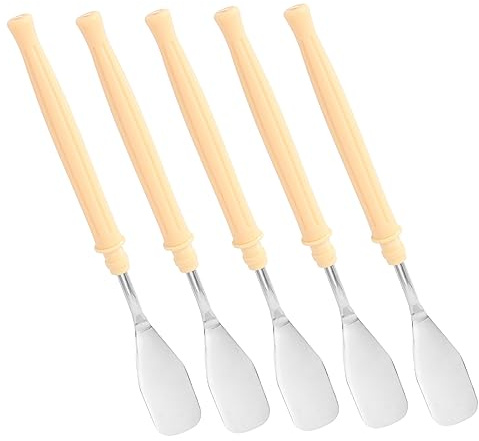 JEWEDECO Espátulas para Pintura al Óleo y Gouache y Hoja de Acero Inoxidable Set de 5 Raspador Profesional Mango de Plástico Herramientas Compactas para Mezclar Colores
