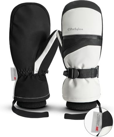 Clivetalos Winter Snow Ski Mittens for Men Women- Snowboard Mittens Waterproof Cold Weather Insulated Mitts Snow Sports White L-XL