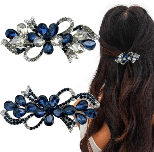 2Pcs Blue Vintage Flower Jewelry Design Hairpin,Rhinestone Flower Hair Clips Hair Barrette for Women and Girls French Style Hair clips Hair Accessories