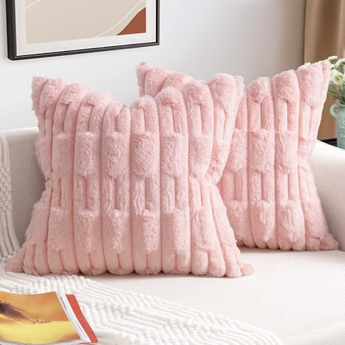 ZWJD 2er Set Rosa Kissenbezug 40x40 Kunstpelz Plüsch Kissenbezüge Weiche Kissenhülle Flauschig Dekokissen Moderne Kissen Deko für Wohnzimmer Sofa Schlafzimmer Auto Dekor Sofakissen 40 x 40cm