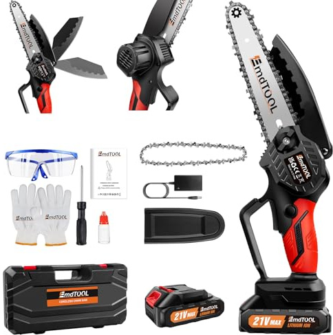 Minimotosierra inalámbrica inalámbrica de 6 pulgadas, 700 W, 3500 rpm, motosierra recargable a mano con batería de 1500 mAh, sierra de árbol para ramas, patio, jardín