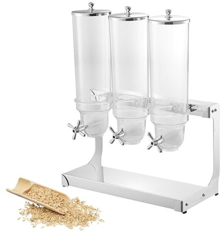IUokLU Multifunctional Food Dispenser Cereal Dispenser Countertop Cereal Container Storage Dispenser with PC Bucket And Steel Basethree barrel，