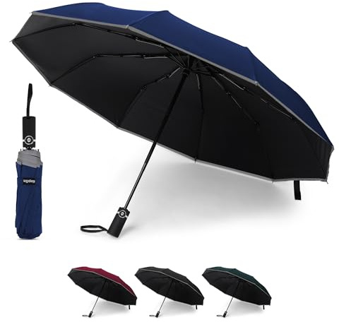 KEPLIN Folding Travel Umbrella Compact with Case (Navy), Auto Open & Close Handle, Windproof Strong, Golf 10 Ribs, Folding, Compact Windproof Umbrella