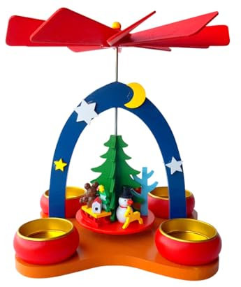 Weihnachtspyramide - Bunt - Holz, handbemalt, ca. 19 cm für Teelichter - wunderschöne Pyramide