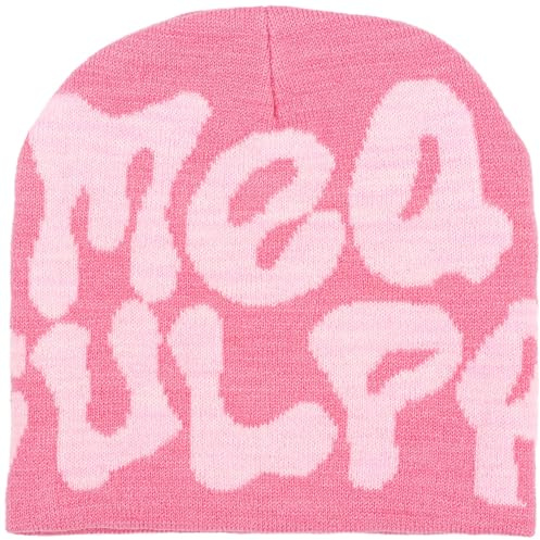 Bonnet Y2k, Bonnet Imprimé Lettre,Bo-nnet Spider Web Bonn-et M-EA Y2K, Bon-Net Tricoté pour Femme et Homme, Bonnets Souples et Bonnets en Tricot pour Unisexe… (Coton, Pink)