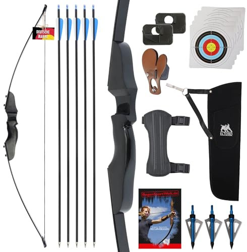 Pfeil und Bogen Set I Bogenschießen für Erwachsene Einsteiger Sportbogen 28lbs I Recurvebogen Anfänger Takedown Langbogen Jagd inkl. Pfeile und Zubehör