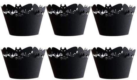 Amosfun 24st Halloween-kuchenverpackungen Essbar Jumbo-cupcake-förmchen Abdeckung Spinnen-cupcake-topper Party Dekorationen Deckel Halloween-muffinförmchen Neon Oh Black