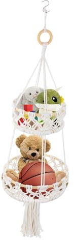 Cabilock 1pezzi Cesto Doppio in Corda Di Cotone Intrecciato Da Appendere Salvaspazio Per Frutta e Verdura Basket Decorativo Beige Per Casa Balcone e Hotel
