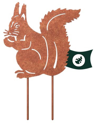 VERDOBA Eichhörnchen Gartendeko Stecker - Eichhörnchen Deko mit Rostpatina - Gartendeko Rost aus stabilem Eisen - Deko für Garten, Balkon & Terrasse