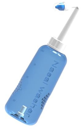 FOMIYES Sinus Rinse zur Effektiven Nasenreinigung Nasenspülung 500ml Nasenreiniger aus Kunststoff mit 2 Düsen und Knopf Steuerung für Erwachsene und Kinder