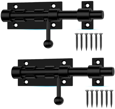 4.9 inch Heavy Duty Sliding Gate Latch Bolt Door Lock with Padlock Hole,for Fence, Yard Doors, Garages, Bedrooms, Cupboards and Window (2 Pack, Black)