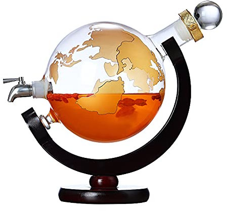 Ensemble de carafe à whisky Globe, capacité de 2000ml avec robinet doré/argenté, carafe à vin en verre épais(Silver)