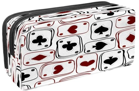 VAPOKF Federmäppchen, Stiftetasche, Schüler-Schreibwaren-Tasche mit Reißverschluss, für Jungen und Mädchen, Schul- und Bürobedarf, Cartoon-Gebäude, Zement-LKW, Schwarze und rote Spielkarten