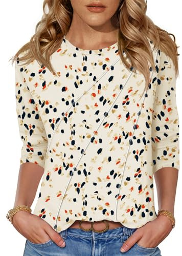 Kistore Womens 3/4 Sleeve Tops Lightweight Casual Spot Print Blouse XL