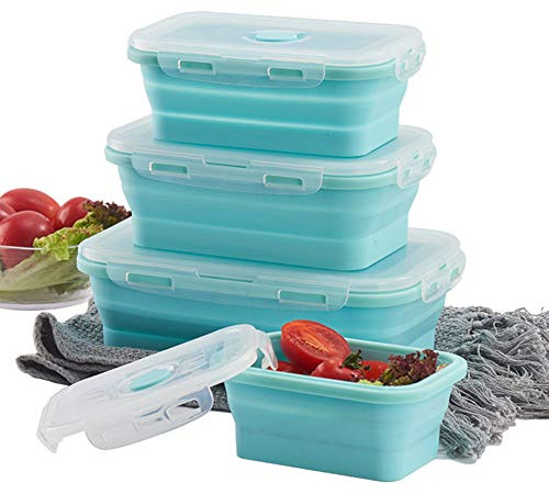 CSXMONEY 3 contenitori per alimenti in silicone, con coperchio, pieghevoli, possono essere riscaldati in forno a microonde