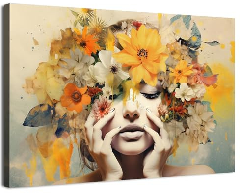 Abstract Floral Wall Art Yellow Flower Girl Wall Decor Wildflower Bedroom Wall Decor Fashion Woman Canvas Prints Pictures Floral Lady Painting Artwork Girls Room Living Room Home Decoration 30x40cm