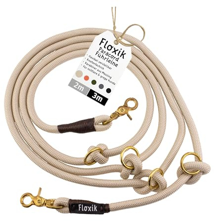 Floxik Hundeleine Paracord 3m Beige | Führleine für mittlere & große Hunde | Wetterfest & Pflegeleicht | Flexibel verstellbar Dank cleverer Knotentechnik | Hohe Reißfestigkeit | ø11mm