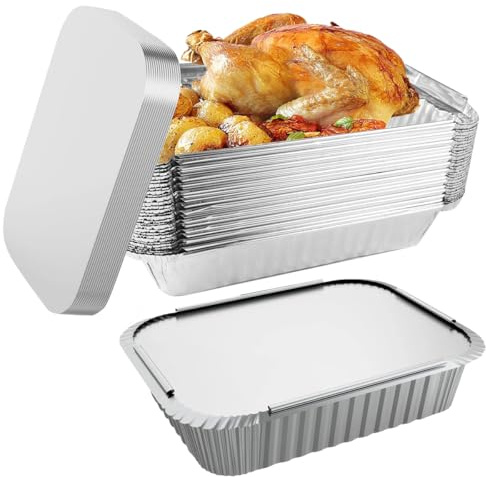 Xyvor 30 stycken grillskålar i aluminium, aluminiumskålar med lock, aluminiumskålar grill med lock för matlagning, rostning, bakning, stekning